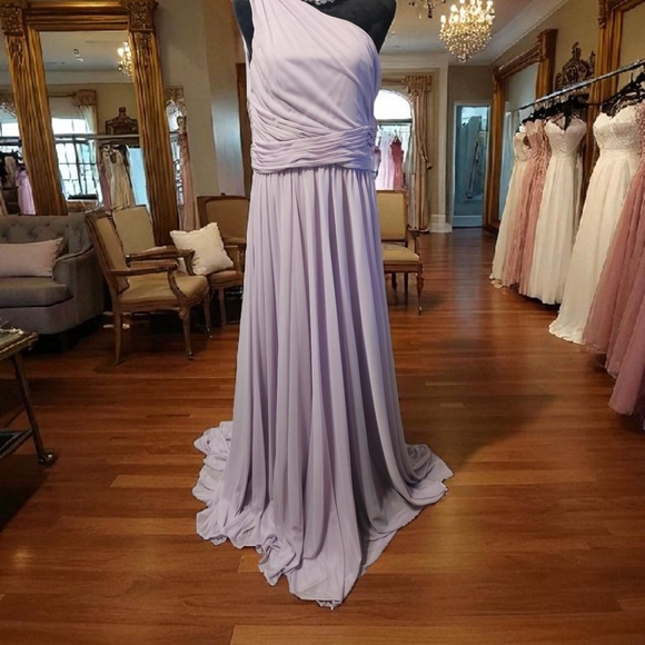 David's Bridal Lilac One-Shoulder Dress Sz 14 - Picture 1 of 8